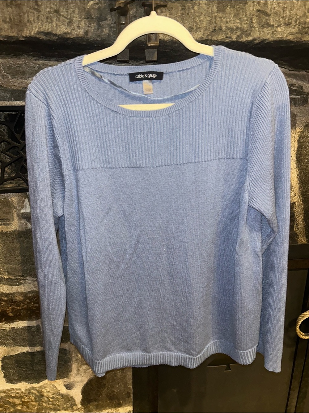 Cable & Gauge Sky Blue Ribbed Yoke Sweater